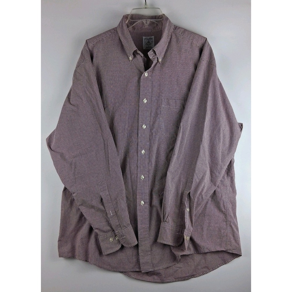 Brooks Brothers Sport Dress Shirt Men's L Long Sleeve Purple Gingham Check Large